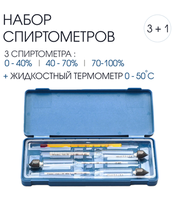 Набор спиртомеров, 3 шт.: 0-40%, 40-70%, 70-100%, + жидкостный термометр Gd1-Y4D6jtzrp2sWaOb3Q2 - фото 1408485