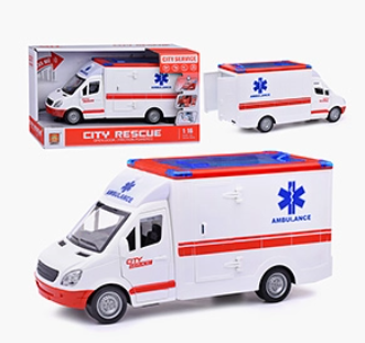Машина "Скорая помощь" 1:16 (свет, звук) в коробке 0282707 - фото 1409776