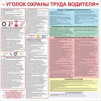 Стенд Уголок охраны труда для водителя размер 900 х 900 пластик 3 мм ОВ01