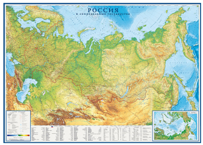 Настенная карта России и сопредельных государств (физическая) с границами субъектов РФ 2,02*1,43 м aeXdLI0DiwvJd2tSW2DWt3