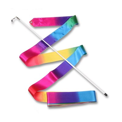 Лента гимнастическая с палочкой INDIGO 56см РАДУГА, АВ227-26, длина 6м АВ227-26