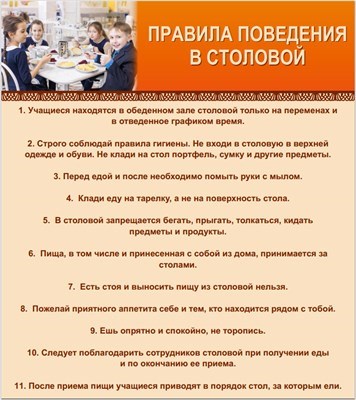 Стенд Правила поведения в столовой 800 х 900 пластик 3мм ПП2