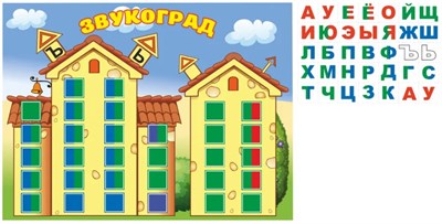 ЗВУКОГРАД обучающий магнитный стенд для детского сада 70х50см + комплект букв (горизонтальный) 0281139