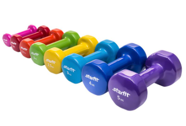 НАБОР ВИНИЛОВЫХ ГЕКСАГОНАЛЬНЫХ ГАНТЕЛЕЙ ОТ 0,5 КГ ДО 5 КГ 8 ПАР 0281507