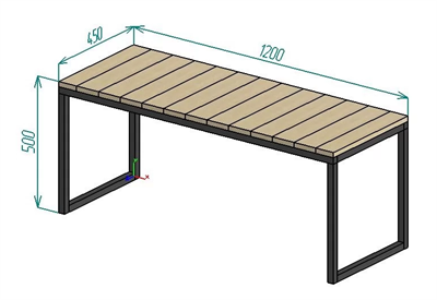 Скамья на металлическом каркасе, сиденье из массива сосны (покрытая лаком) 0283095621