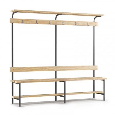 Скамейка с вешалкой для раздевалки с верхней полкой (L=2000) дерево ОС-12285