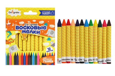 Карандаши восковые 12 цветов, в картонной коробке 02829338