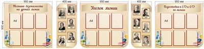 Комплект стендов для кабинета химии из 5 стендов 3шт размер 950 х 900 в каждом 6 карманов А4, 2шт  размер 400 х 900 пластик 3 мм 2725
