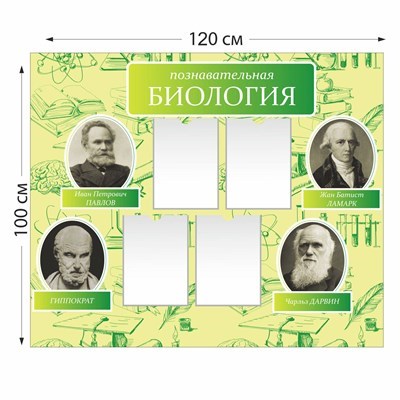 Стенд "Познавательная биология" пластик 3 мм размер 1200 х 1000 мм с карманами А4 -4 шт 05711