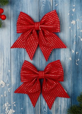 Ёлочные игрушки 2 шт. «Зимнее волшебство. Бантик плетёный» пластик, 15х12 см, красный 02830962747 - фото 1421477