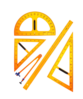 Набор для школьной доски, 5 предметов: 2 треугольника, 1 транспортир, 1 циркуль, 1 линейка 02830962890