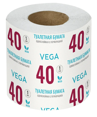 Бумага туалетная 1-слойная Vega, серая, 40м, перфорация, 48 рул/уп 027996