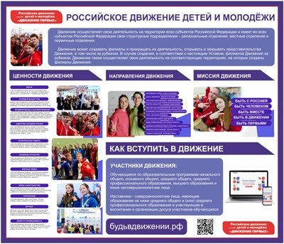 Стенд Российское движение детей и молодёжи Движение Первых 1400 х1200 мм РШД4