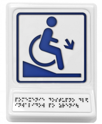 Пиктограмма с дублированием информации по системе Брайля на специальной наклонной площадке на основе полистирола 02830881