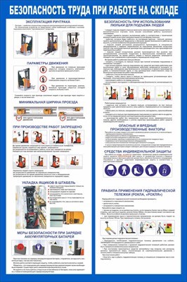 Стенд Безопасность труда при работе на складе 800 х 1200 мм пластик 3 мм 23015