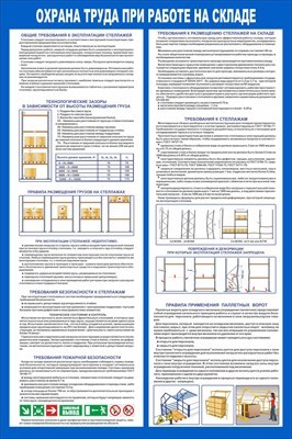 Стенд Охрана труда при работе на складе 800 х 1200 мм пластик 3 мм 23013