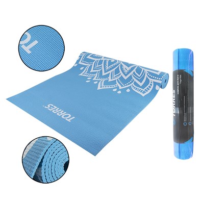 Коврик для йоги TORRES Basis 4, ПВХ 4 мм, голубой 30938