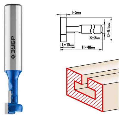 Пазовая Т-образная фреза ЗУБР Профессионал №1, 9.5х10 мм 28749-9.5-48 0283095275