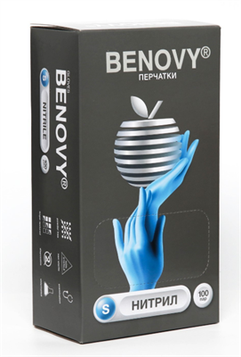 Перчатки Benovy, нитриловые, медицинские, голубые, 3 г, S, 100 пар/уп 5PT-fWUJg3Jz8r89-JyUK0