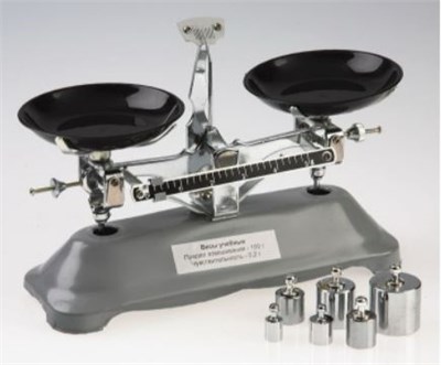 Весы учебные с разновесами (гирями) до 200г. 0280193