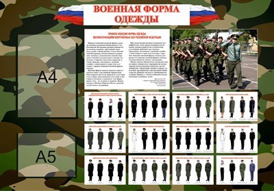Стенд Военная форма одежды 1000 х 700 пластик 3мм, карман А4-1шт., карман А5-1шт. 25641