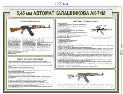 Стенд Автомат Калашникова АК-74М (5,45 мм) 1200 х 900мм, пластик 3мм АК742