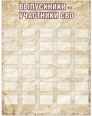 Стенд Выпускники участники СВО 1400 х 1800 пластик 3мм с карманами А5 -30шт. СВО12