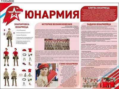 Стенд Юнармия пластик 3 мм размер 1100 х 800 Ю9