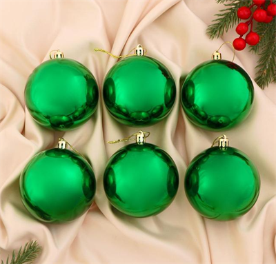 Ёлочные игрушки, шары новогодние , пластик, набор d-8 см, 6 шт "Винтажный глянец" зелёный 02830962751 - фото 1429192