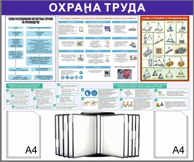 Стенд Охрана Труда 1200 х 1100 пластик 3мм, карманы А4-2шт+перекидная система на 10 карманов 2362