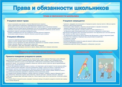 Стенд Права и обязанности школьника 1400 х 1000 пластик 3мм, карман А4-2шт. ППШ2