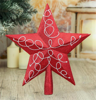 Звезда на ёлку (верхушка) завитки, 22х23 см, бело-красный 02830962744 - фото 1429874