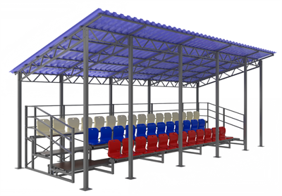 Трибуна сборно-разборная 3-х рядная на 40 мест (с навесом из профлиста) ОС-15635