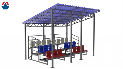 Трибуна сборно-разборная 3-х рядная на 20 мест (с навесом из профлиста) ОС-15634