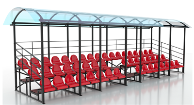 Трибуна сборно-разборная 3-х рядная на 50 мест (с навесом из поликарбоната) ОС-15397