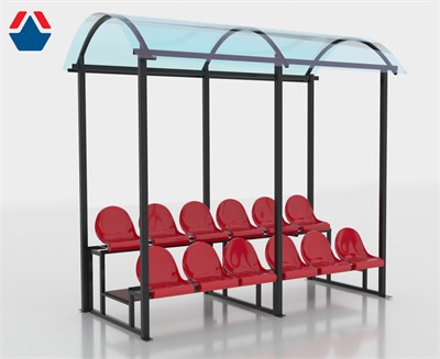 Трибуна сборно-разборная 2-х рядная на 12 мест (с навесом из поликарбоната) ОС-14761