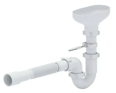 Сифон трубный с разрывом струи 1 1/2''x40 с гофрой 40х40/50 выпуск с воронкой 028309125