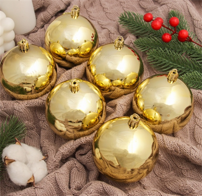 Ёлочные игрушки, шары новогодние, пластик, d-8 см, 6 шт "Винтажный глянец" золото 02830962750 - фото 1436500