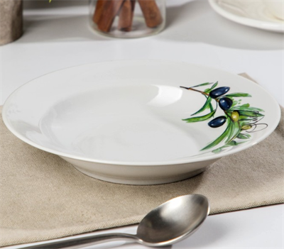 Тарелка глубокая «Оливки», 225 мл, d=20 см, цвет белый, рисунок микс, фарфор 027337
