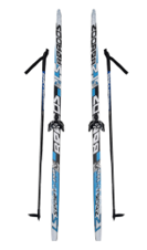 Пластиковые лыжи STC с насечкой + палки стеклопластик + крепления 75NN (классический стиль катания) 01573 - фото 1437084