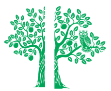 Стилеобразующий элемент Министерства просвещения Российской Федерации – дерево знаний с плодами и совой, выполненное в мятно-бирюзовом цвете, без корней. 0281013