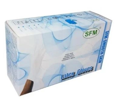 Перчатки смотровые sfm латексные нестерильные l 50 пар/натуральный опудренные 0280196