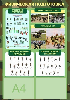 Стенд "Физическая подготовка" 700 х 1000 пластик 3 мм, карманы А4-2шт. 26668