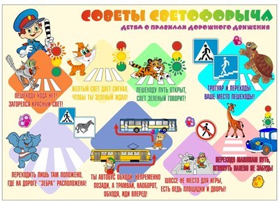 Стенд Советы светофорыча (детям о ПДД) 1400 х 1000 пластик 3мм ДБ16
