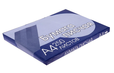 Бумага писчая А4, 250 листов, плотность 65 г/м2, белизна 94-96% 02829339