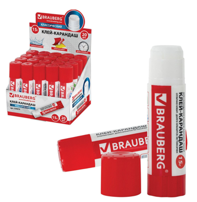 Клей-карандаш BRAUBERG, 15 г 0283096601089