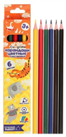 Карандаши 6 цветов Calligrata, ЭКОНОМ, заточенные, шестигранные, пластиковые, картонная упаковка, европодвес 02829340