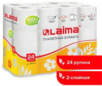 Бумага туалетная бытовая, спайка 24 шт., 2-х слойная, (2418,5 м), LAIMA, белая 027950