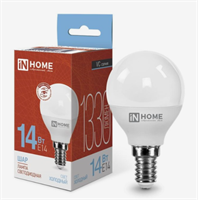 Лампа светодиодная IN HOME, E14, 14 Вт, 6500 К, свечение холодное белое 0283095403