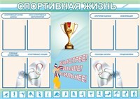 Стенд Спортивная жизнь 1400 х 1000 пластик 3 мм карманы А4 количество 8 шт С01